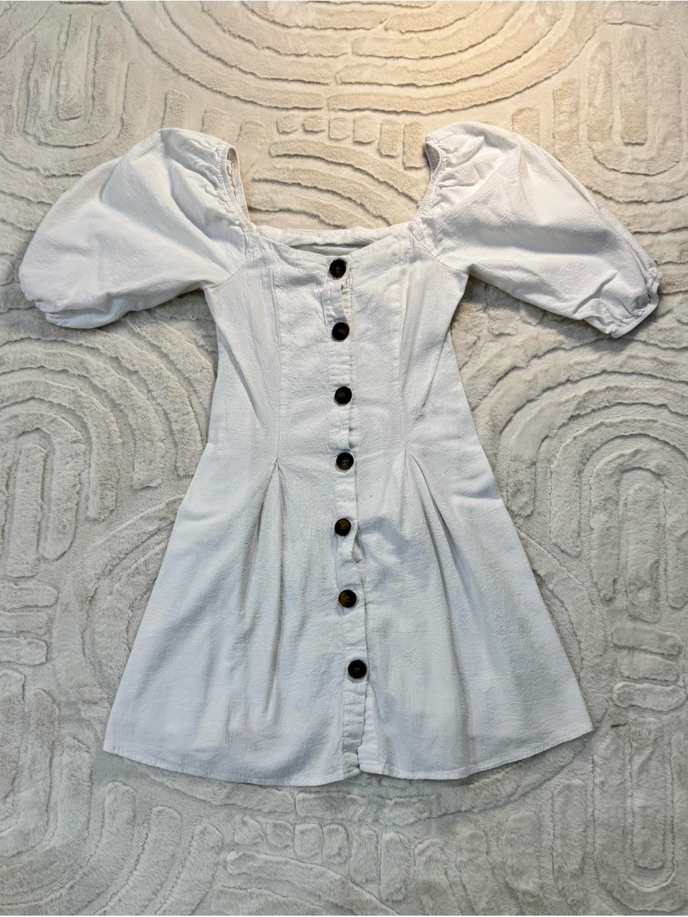 SHEIN White Puff-Sleeve Button-Front Mini Dress